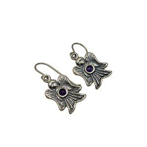 Didae Angels Israeli Jewelry Sterling Silver Dangles Earrings w Amethyst Stones